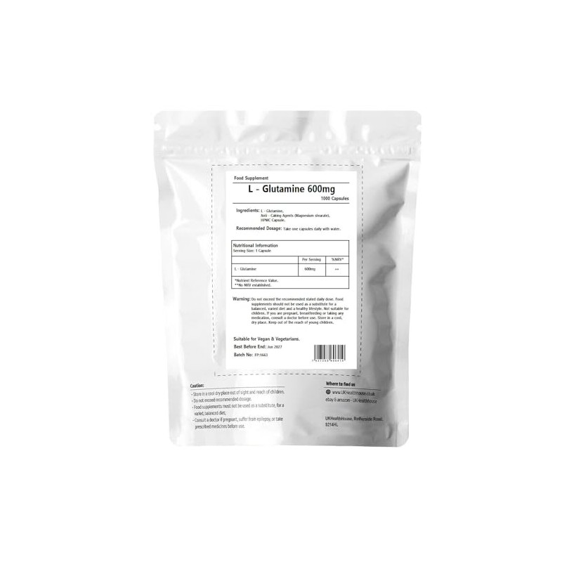 UKHealthHouse L-Glutamine Amino Acids 600mg x 1000 Capsules Rapid Release