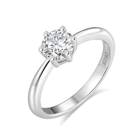 Moissanite Promise Rings for Women, S925 Sterling Silver 0.75 Carat Round Cut Diamond Solitaire 18K White Gold Plated Engagement Wedding Anniversary Ring Eternity Bands, Size 9