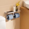 Double Toilet Paper Holder with Shelf, Silver Toilet Paper Holder