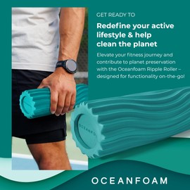 Oceanfoam Ripple Roller - Muscle Massage Foam Roller for Back Pain & Stretching - Ergonomic Wave Textured - Yoga, Athletics, & Wellness - Travel Size, 11" x 3.35" - Jade