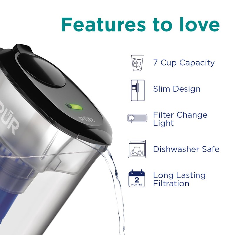 PUR 7-Cup Water Filter Pitcher with 1 Genuine PUR Filter,