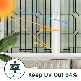 UNI Window Film Static Clings Non Adhesive 3D Stained Glass Window Decals UV Protection (Antique, 37.4 x 24.4 Inch)