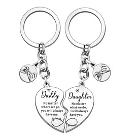 HULALA 2 Pcs Daddy Daughter Heart Matching Keyring Keychain Set Gifts For Daddy Fathers Day Birthday Christmas Presents From Daughter