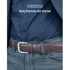 PHILIPSONS Premium Genuine Leather Denim Belt for Men, 35-40 mm Wide, Classic and Durable, Can Be Shortened, dark brown