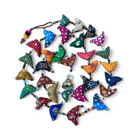 Prosperity Hens Multicolored Fair Trade 43 inches India (One Strand), Handcrafted Mini Tota Cotton Birds with Beads and Bell.