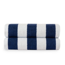 LANE LINEN 100% Cotton Beach Towel - 2 Pack Beach Towels Oversized, Cabana Stripe Large Beach Towel, Soft & Quick Dry Pool Towels, Beach Essentials for Women (30" x 60”) Absorbent Bath Towels - Blue
