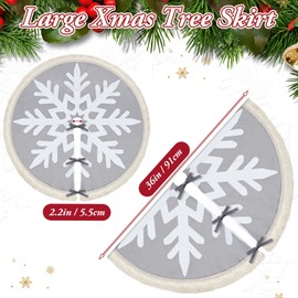 Sosation Large Christmas Tree Skirt with Tassels Grey Snowflake 36 Inch Boho Farmhouse Rustic Xmas Tree Skirt for Christmas Party Decorations Winter Holiday Indoor Outdoor Home Seasonal Decors