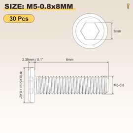 METALLIXITY Flat Head Hex Socket Cap Screws Bolts(M5-0.8x8) 30Pcs, Steel Hex Socket Furniture Bolts Countersunk Screws - for Furniture Woodworking Project, Black