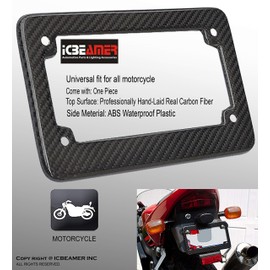 ICBEAMER Racing JDM Style Universal Fit Any Kind of Motorcycle Real Carbon Fiber License Plate Frame [Pack of 1 pc]