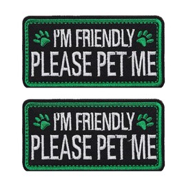 2 Pcs I'm Friendly Please Pet Me Dog Badge Embroidered Hook and Loop Patches,Funny Cute Dogs Working Training Tracking Patch for Dog Harnesses, Clothes,Vest,Jackets.