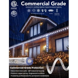 WYZworks 1656LEDs, 150ft LED Cool White Rope Light, Connectable Outdoor Permanent Waterproof Accent Exterior Lighting, Flexible Clear PVC, ETL Certified, Holiday, Backyard Patio, Home, Decor