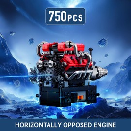 Mould King 10204 Technik V8 Engine Building Blocks Clamping Blocks Motor FE Sports Car Engine Kit Petrol Engine Model for Car Fans (750 Pieces)