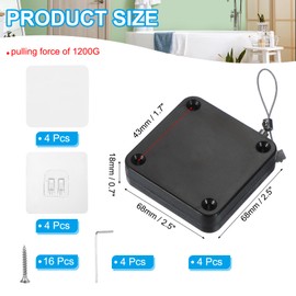 PATIKIL Punch-Free 1200g Automatic Sliding Screen Door Closer, Multifunctional Storm Sensor Door Closer with Steel Drawstring for Bedroom Storm Bathroom Study Room, Black 4Pcs