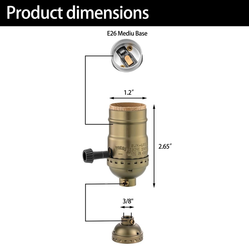 Lamp Socket Replacement, E26 Threaded Base, Turn Knob for ON/Off