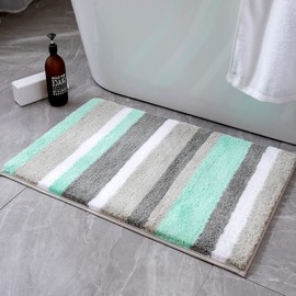 MIULEE Bath Mat Bath Mat Stripe Shower Mat Non-Slip Bath Mat Decorative Bathroom Mat Fluffy Washable Absorbent Non-Slip Bathroom Living Room 1 Piece 50 x 80 cm Green and Grey