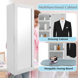 PIAOCAIYIN Ironing Board Cabinet, Foldable Wall Mounted Ironing Board, Built-in Swivel Ironing Board, Hanging Ironing Board w/Mirror & Recessed Handle for Bedrooms, White