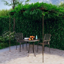 vidaXL Antique Brown Garden Pergola – 9.8' Wrought Iron Outdoor Patio Arbor – Elegant Ornaments – Ideal for Climbing Plants - Lean-to Pergola for Garden, Patio, Terrace