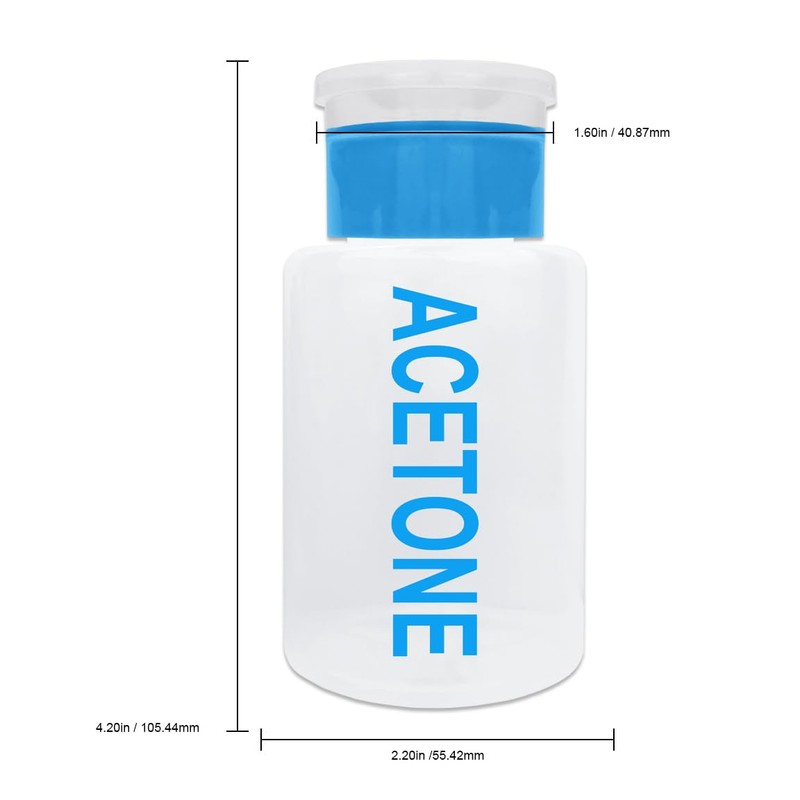 Beauticom 6 Oz Blue Push Down Acetone Labeled Dispenser Empty