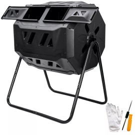 SEGAWE Black Compost Tumbler Bin 43 Gallon Outdoor with Sliding Door Solid Steel Frame