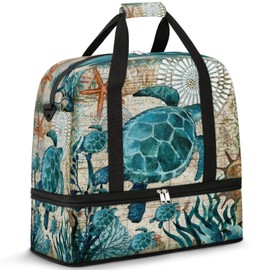 Turtle Foldable Travel Duffel Bag, Expandable Sports Gym Bag with Shoes Compartment Weekender Overnight Totes Bags for Women Men