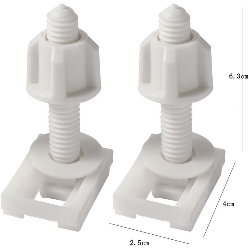 2Pcs White Universal Plastic Toilet Seat Screws and Nuts with