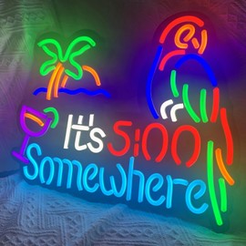 LDGJ Its 5 o'clock somewhere neon sign decor Parrot Custom Customized Home Beer Bar Pub Recreation Game Room Name Lights led Wall Party Birthday Bedroom Bedside Table wall Sun Beach Palm Tree Decoration man cave gift for men