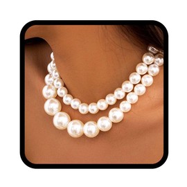 Reaky Pearl Necklaces Silver Layered Necklace Simple Neckalce Chain Pearls Accessories for Women