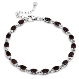 Silvershake 9.18ct. Natural Garnet White Gold Plated 925 Sterling Silver Tennis 7 to 8.5 Inch Adjustable Bracelet