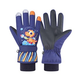 TOKYMOON Children's Ski Gloves Snowboard Gloves Snow Gloves Waterproof and Windproof Winter Gloves Non-Slip Plush Lined Warm Gloves for Girls Boys Dinosaur