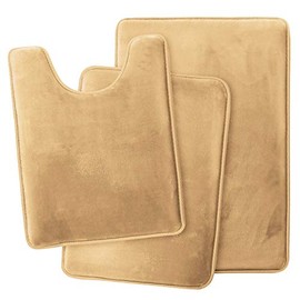 Clara Clark Memory Foam Bath Mat Ultra Soft Non Slip and Absorbent Bathroom Rug, Set of 3 - Small/Large/Contour - Camel Gold