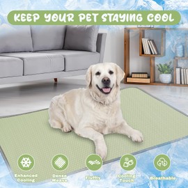 Summer Dog Cooling Mat Washable Ice Silk Self Cool Pad for Small Medium Large Dogs and Cats, Pet Sleeping Pad for Crate, Bed, Indoor & Outdoor Floor, Car Seats (Green, 59x40in)