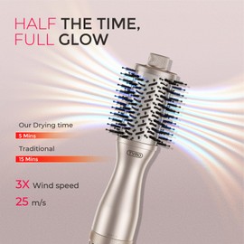TYMO 2.0 Hair Blow Dryer Brush - Blowout Hot Air Brush, One Step Volumizer, Upgraded 2 Inch Barrel Roller Curling Styler, 3X Faster Drying, 0.6 lb Lightweight, Straightener Curling in One, Gold
