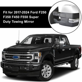 Chrome Directly Replacement Top Half Tow Mirror Caps Cover Trim Replace for 2017-2024 Ford F250 F350 F450 F550 Super Duty Towing Mirror, OEM part number: HC3Z-17D743-AA