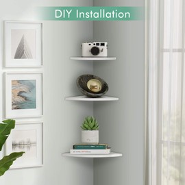 Corner Shelf Wall, White Corner Wall Shelf, Floating Corner Wall Shelves, 3 Levels, High Gloss Bookcase, Plate Stand Holder, Organiser Storage, for Office, Bathroom, Bedroom, Living Room