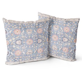 Snycler Boho Throw Pillow Covers Farmhouse Home Decor for Sofa Porch Patio Bed Room Outdoor,Set of 2,Carpet Pattern Throw Pillows for Couch Decorative Pillow Cases,26x26inch,Blue