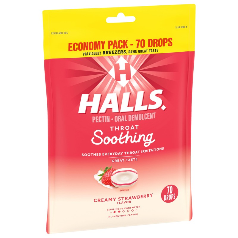 HALLS Throat Soothing (Previously HALLS Breezers) Creamy Strawberry Throat Drops,