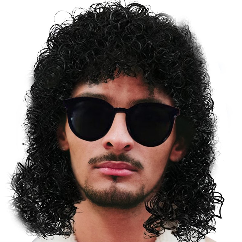 70s 80s Men's Party Fancy Dress Halloween Wig curly black