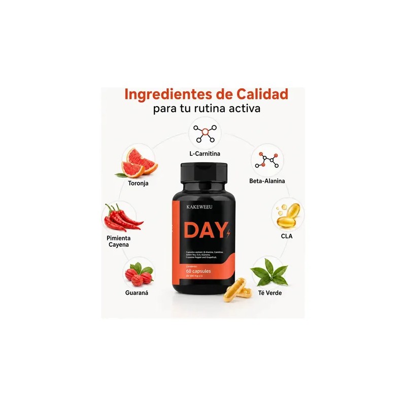 Quemador Grasa Day Carnitina Cla Guaraná Verde Magnesio Zinc Jengibre