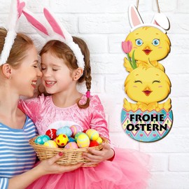 ANHUIB Easter Wooden Sign Merry Easter Door Sign Hanging Decoration Easter Wooden Decorations Spring Garden Wooden Sign Door Hanger Wooden Sign with Bunny Wooden Sign Chick for Indoor Outdoor