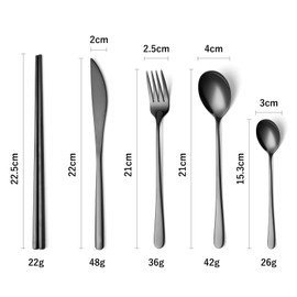 Hive Mind Nordic Style Cutlery Set, Spoon, Fork, Knife, Chopsticks, Set of 4, 18-8 Stainless Steel, Black, Set of 10