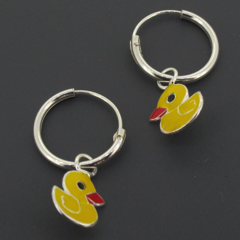 Touch Jewellery 925 Sterling Silver Hoop Earring with Dangling Duck