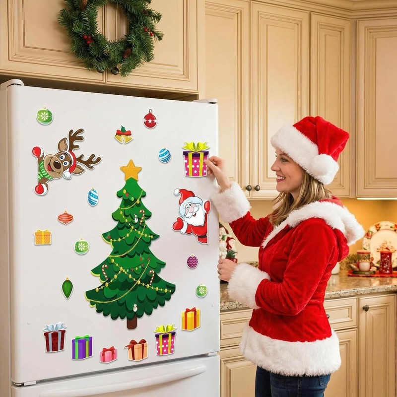 Magnetic Christmas Tree for Refrigerator, Soft Magnetic Set, Reusable Holiday