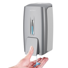 Bertreno Soap Dispenser Wall Mount Manual Pump Hand Soap Dispenser 800ml Gel Liquid Commercial Soap Dispenser Wall Mounted Hand Sanitizer Dispenser Self Adhesive for Home Bathroom (Silver)