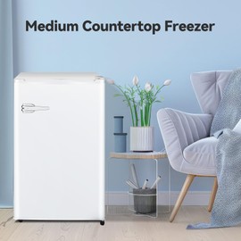 LHRIVER Mini Freezer Compact Upright Freezer, 2.3Cu.ft Small Freezer with Handle, 2 Shelves, Adjustable Thermostat, Low Noise Small Upright Freezer for Apartment, Home, Office, White