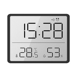 Lancoon Igrometro Termometro Digitale, Piccola Sveglia LCD con Temperatura Umidità Multifunzionale 12/24 Ore ℃/℉ Supporto Batteria per Casa Studenti Ufficio Nero