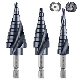 MACXCOIP Upgrade M35 Cobalt Step Drill Bit with Ultra TiAIN Coating, 1/8"-7/8" (3PCS) Unibit Step Bit with Double Sprial Flute, 1/4" Hex Shank for Metal, Stainless Steel, Aluminum, Copper, Wood