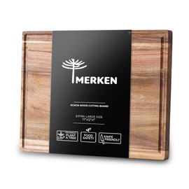 Acacia Wood Cutting Board – 17"x13" Butcher Block – Reversible Chopping Board with Juice Groove – For Pizza, Meat, Veggies, Charcuterie – Knife Friendly Kitchen Decor
