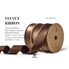 Vitalizart - Juego de cintas de terciopelo de 1 pulgada de doble cara para adornos de Navidad, envoltura de regalo de 15 yardas, decoración de coronas, lazos para hacer manualidades navideñas, color