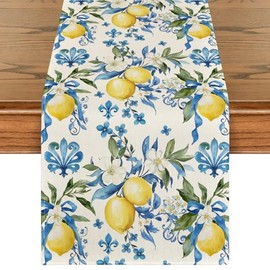 Artoid Mode - Camino de mesa de verano con lirios de limón azul, decoración de mesa de comedor de primavera para decoración del hogar, fiesta, 13 x 72 pulgadas
