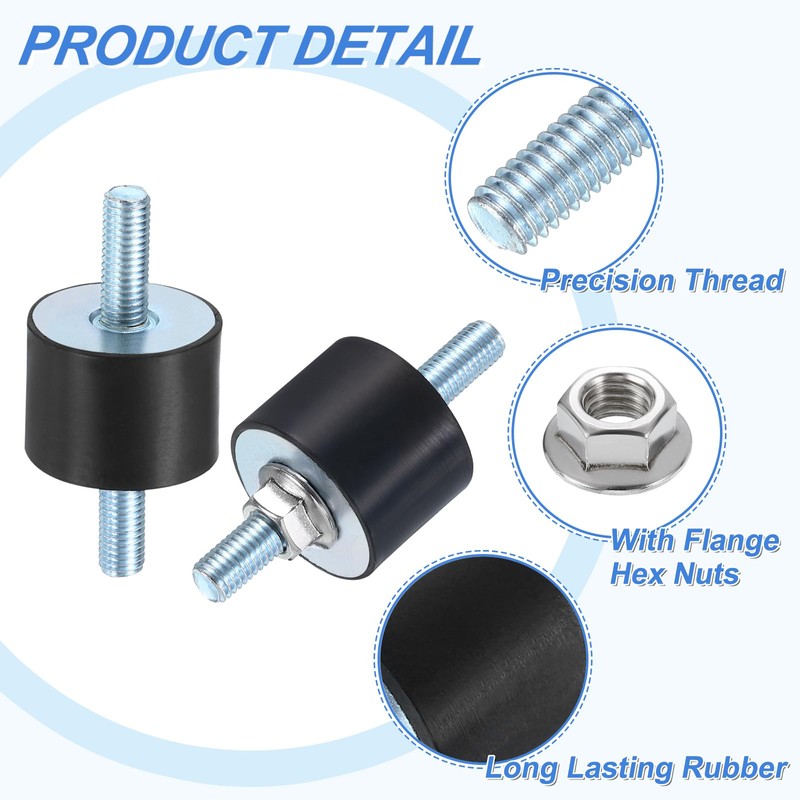 uxcell M10 x 25mm Rubber Mounts, 30 x 40mm Cylindrical